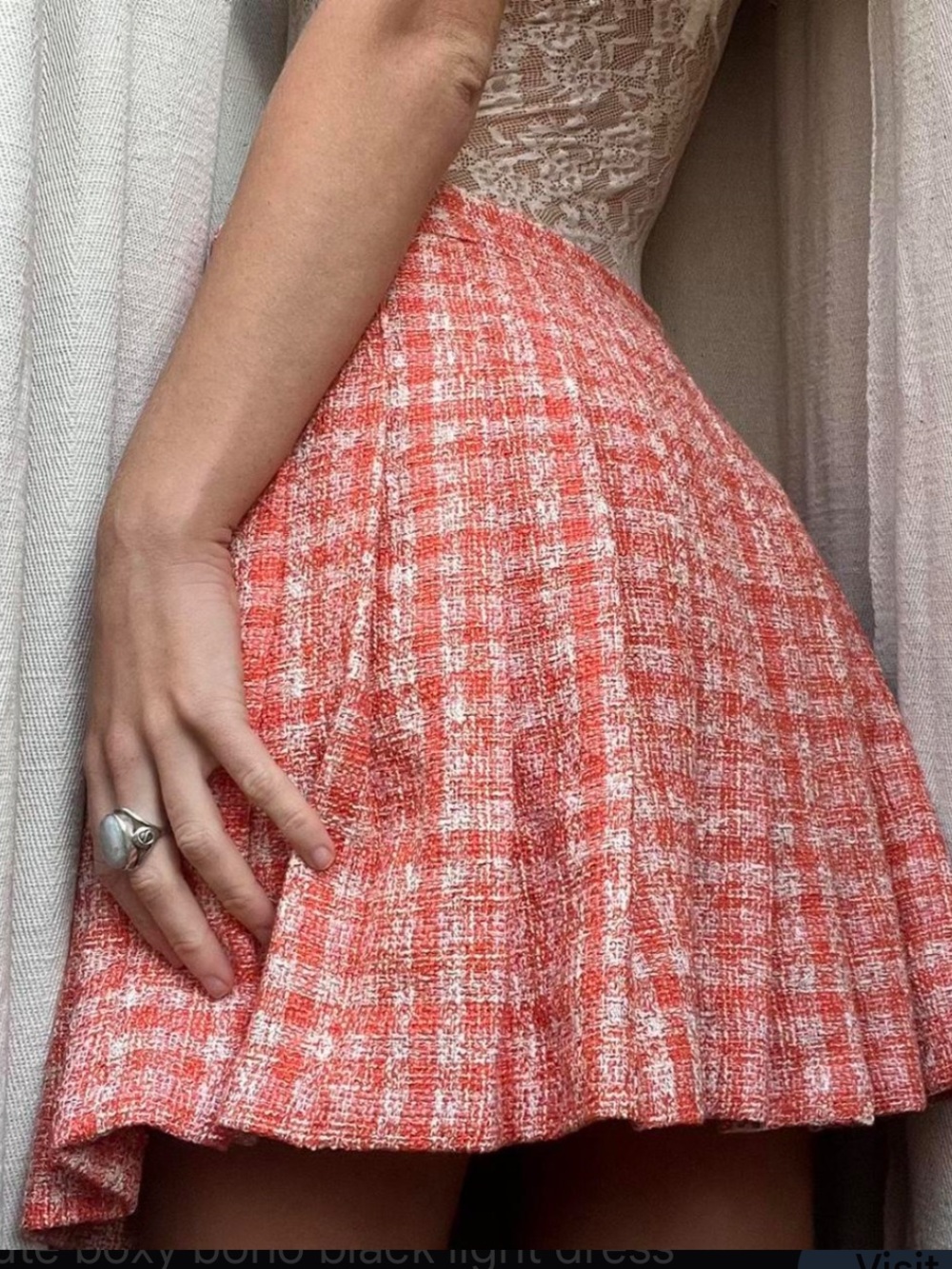 Zara Tweed Orange Cream Pleated Academia School Y2K Mini Skirt Size Small